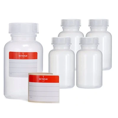Afbeelding van Octopus 5 x 250 ml brede hals flessen van polyethyleen met lage dichtheid en schroefdop, chemische potasflessen, lege laboratoriumflessen deksel als container