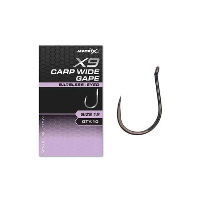 Afbeelding van Matrix X9 Carp Wide Gape Eyed Barbless (10 pcs) Maat : 12