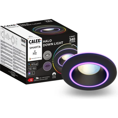 Afbeelding van Calex Halo Slimme Inbouwspot Smart Downlight RGB en Warm Wit Licht Zwart