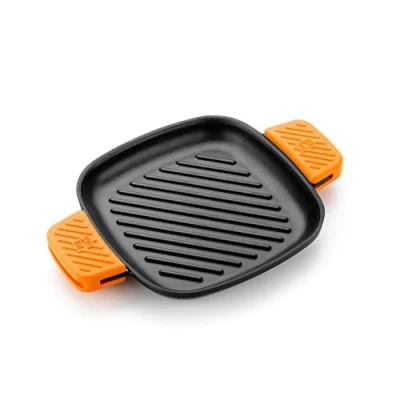 Afbeelding van BRA Efficient ijzeren grill, vierkant, 24 cm, geëmailleerd gietijzer, zwart, compatibel met alle warmtebronnen (inductie)