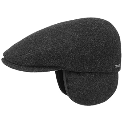 Afbeelding van STETSON Kent Cap met oordopjes voor heren, gemaakt in de EU, platte wol, Gavroche vizier, oorkussens, voering, herfst winter, Antraciet