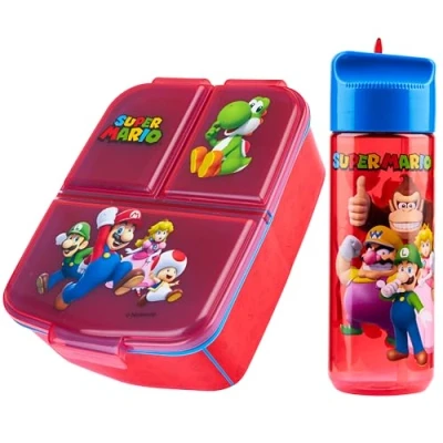 Afbeelding van Super Mario Lunchbox voor kinderen met vakken en waterfles, school, dagtochten