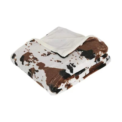 Afbeelding van Fleece deken/fleeceplaid wit/bruin koeienprint 130 x 160 cm polyester Bankdeken deken plaid