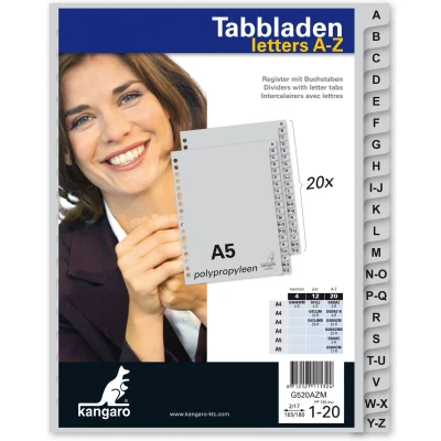 Afbeelding van Tabbladen Kangaro A5 17 gaats G520AZM alfabet grijs PP