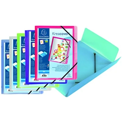 Afbeelding van Exacompta Art. Nr. 55380E karton met 10 kleppen 3 sluiting door elastiek 8 vakken van PP binnenkant transparant wit formaat 24 x 32 cm voor A4 verschillende kleuren