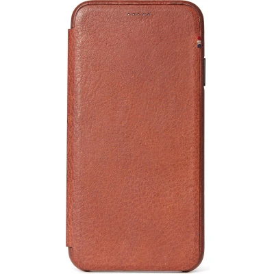 Afbeelding van DECODED Slim Wallet Case iPhone Xs Max, Ultradun, Full grain leer + Metalen knoppen kaartslot Magnetische sluiting [ Kaneelbruin ]