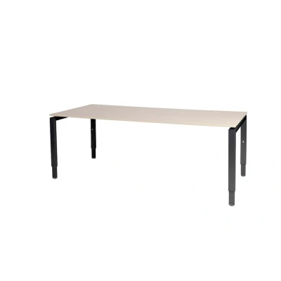 Afbeelding van Domino bureau, hoogte instelbaar (62 85cm) met 200x90cm &#039;zwevend&#039; lindberg (licht) eiken 25mm blad en zwart (RAL9005) N poot frame