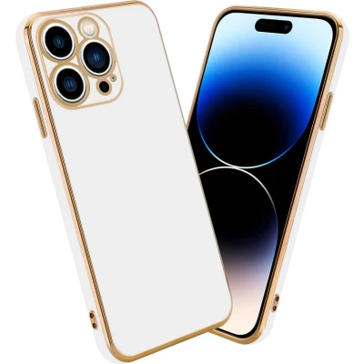Afbeelding van Cadorabo Hoesje geschikt voor Apple iPhone 14 PRO MAX in Glossy Wit Goud Beschermhoes Case Cover van flexibel TPU silicone en met camerabescherming