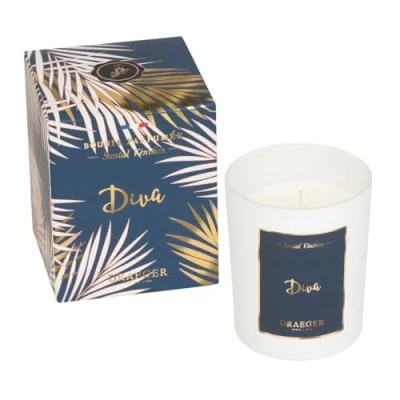 Afbeelding van Draeger Paris Geurkaars, wit, geur Santal Vénitien (sandelhout), diva, cadeau voor vriendin, vriendschap, houder van glas, gemaakt in Frankrijk, 100% plantaardige was