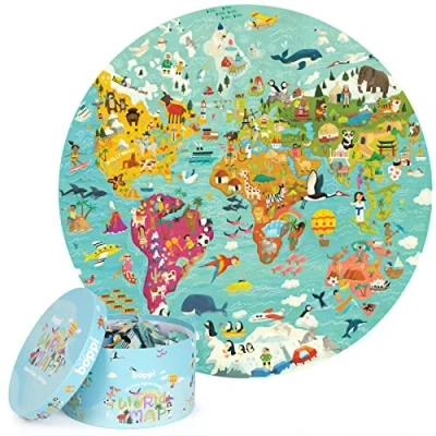 Afbeelding van Wereldkaart ronde puzzel 150 stukjes 58cm diameter gemaakt van recycled karton
