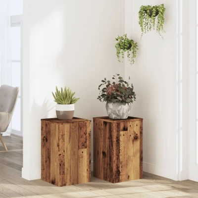 Afbeelding van Plantenstandaards 2 st 30x30x50 cm bewerkt hout oud houtkleurig