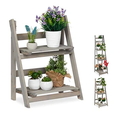 Afbeelding van Relaxdays plantenrek hout plantentrap bloemenrek bloementrap etagère grijs M