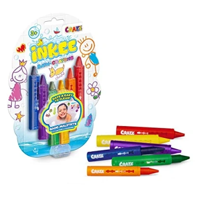Afbeelding van CRAZE INKEE 28667 Baby Kleurpotloden voor keramisch oppervlak, wasbaar, pen schuimbad, kinderen, meerkleurig, 6 stuks (pak van 1)