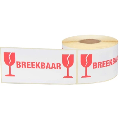 Afbeelding van Waarschuwings etiket Breekbaar Witte Ondergrond Met Rode Opdruk (500 Stickers Per Rol)