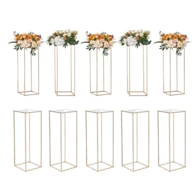 Image de VEVOR 10PCS Support de fleurs Mariage 80 cm Porte Métal Doré Centre Table Vase Géométrique Stratifié Acrylique Présentoir Floral pour Réception Événement Décoration Fête Maison