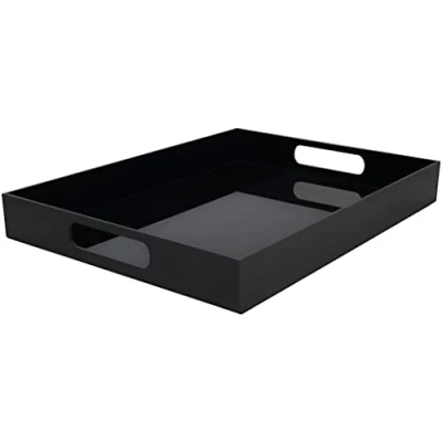 Afbeelding van Belle Vous Zwart Acryl Plastic Dienblad met Handvatten L40,5 x B30 cm Groot Driehoeks Decoraties Knoei Vrije Tafel Organizer Thee, Koffie, Drankjes, Ontbijt &amp; Voedsel Tray