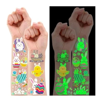 Afbeelding van Leesgel 12 vellen lichtgevende tijdelijke tatoeages voor kinderen, paasgeschenken, vulling van mandzakken, prijzen paaseieren