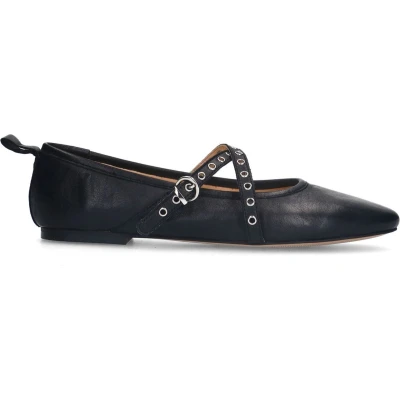 Afbeelding van Sacha Dames Zwarte leren ballerina&#039;s met studs Maat 39