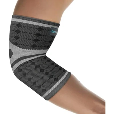 Afbeelding van bonmedico Professional Kusano Unisex Elleboogbeschermer, biedt ondersteuning voor pezen en spieren, elastische elleboog van compressiestof ter voorkoming verlichting pijn, grijs, XL