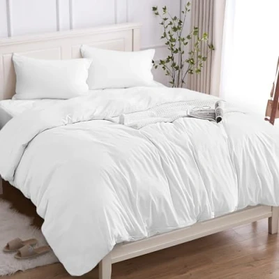 Afbeelding van Dekbedovertrek, 100% katoen, tweepersoons, 200 x cm (2 kussenslopen van 50 80 cm), beddengoed hoogwaardig katoen 150 g/m², OEKO TEX® gecertificeerd, zacht, ademend, hypoallergeen, wit