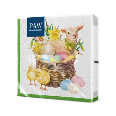 Afbeelding van PAW Papieren servetten, 3 laags (33 x 33 cm), 20 stuks, perfect voor Pasen, feesten, lente en vieringen, tafelkleed, paasfeest, kleurrijk, lamsmand