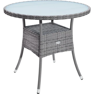 Afbeelding van Casaria Bijzettafel Rond 60cm Weerbestendig Polyrattan Grijs