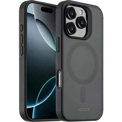 Afbeelding van Accezz Hoesje Geschikt voor iPhone 16 Pro Rugged Frosted Backcover MagSafe Zwart