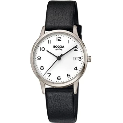 Afbeelding van Boccia Analoog kwartshorloge voor dames met echt lederen band 3310 01, zwart, riempjes, zwart., Lanyards