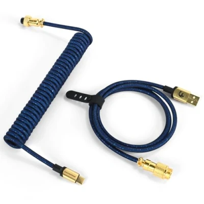 Afbeelding van MAMBASNAKE C03 Gaming Keyboard Spiraal USB C kabel, gevlochten nylon mechanische toetsenbordkabel met afneembare metalen vliegenier, dubbele huls, professionele type oplaadkabel, donkerblauw