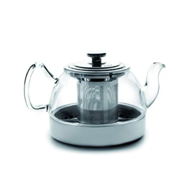 Afbeelding van IBILI Glazen theepot met inductiefilter Borosilicaatglas 1,2 liter Geschikt voor inductiekookplaten Transparant/zilver