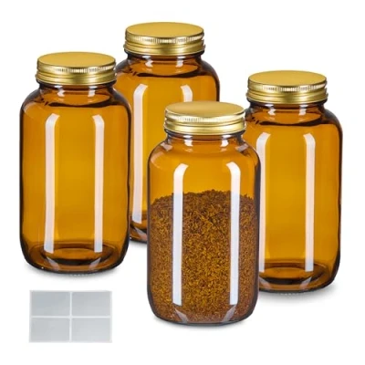 Afbeelding van glazen potjes set van 4 400 ml bruin