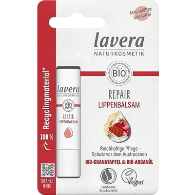 Afbeelding van lavera Repair lippenbalsem beschermt tegen uitdroging onmiddellijke hulp met biologische granaatappel en arganolie veganistisch