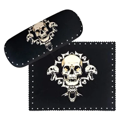 Afbeelding van VON LILIENFELD Brillenkoker Skull Schedels Stevige Doos Zonnebrillenkoker Reinigingsdoek, zwart.
