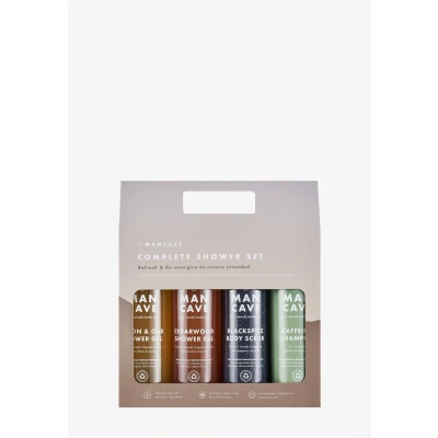 Afbeelding van Mancave Complete doucheset voor heren, 4 kenmerkende doucheproducten cafeïneshampoo, 2 natuurlijke douchegels zonder sulfaten en exclusieve Blackspice bodyscrub,