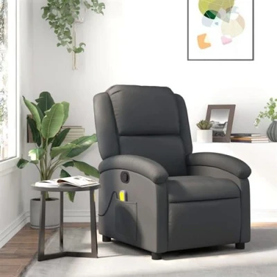 Afbeelding van VidaXL, Massagestoelen, Massagestoel grijs Echt leer,Kleur: Grijs,Materiaal: leer