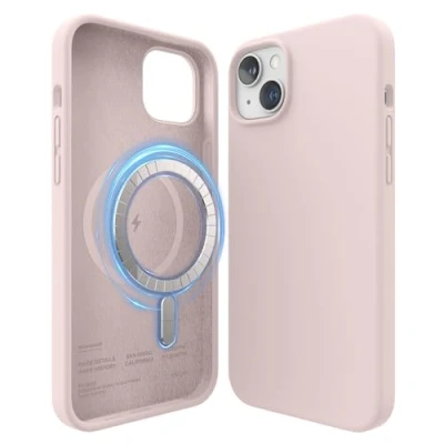 Afbeelding van elago Magnetische siliconen hoes, compatibel met iPhone 14 Plus, alle MagSafe accessoires, ingewerkte magneten, hoogwaardige vloeibare (lichtroze)