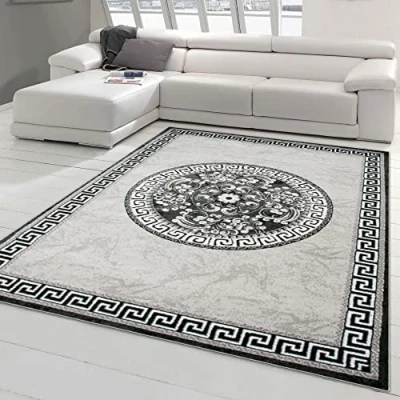 Afbeelding van Traum Hedendaags vloerkleed Design Oosters tapijt met glitter garen Woonkamer rand en creismate in grijs antraciet crème afmeting 160 x 220 cm
