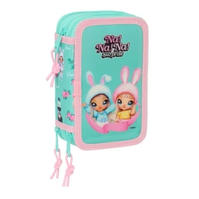 Afbeelding van Driedubbele Pennenzak Na!Na!Na! Surprise Bunny Roze Turkoois 12,5 x 19,5 5,5 cm 37 Onderdelen