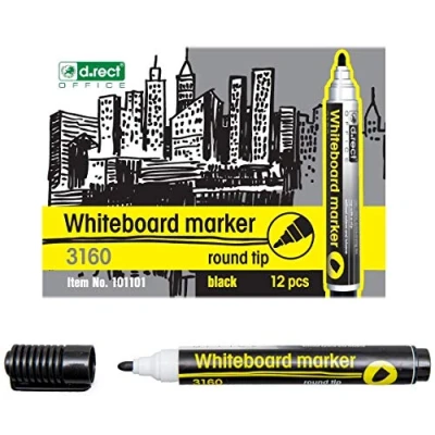 Afbeelding van D.RECT 3160 Whiteboard marker met ronde punt, zwart, 12 stuks