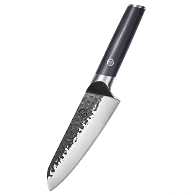 Afbeelding van MITSUMOTO SAKARI Santoku Keukenmes 17 cm, Handgesmeed Keukenmes, 3 laags Japans mes voor het snijden van scherp vlees (Pakkawood handvat en doos)