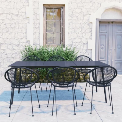 Afbeelding van 7 delige Tuinset PVC rattan zwart