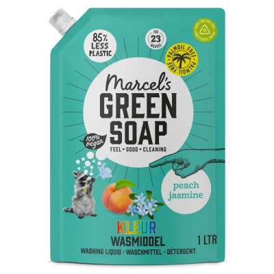 Afbeelding van 2+2 gratis2+2 gratis: Marcel&#039;s Green Soap Wasmiddel Kleur Navul Perzik &amp; Jasmijn 23 Wasbeurten 1 liter