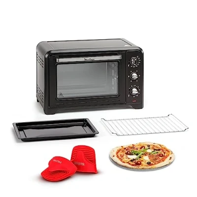 Afbeelding van Moulinex Opzetoven 33 l, convectie, piekconvectie, 6 kookmodi, thermostaat instelbaar tot 240 C, timer 120 min, omkeerbaar rooster, siliconen pannenlappen, Optimo zwart OX464811