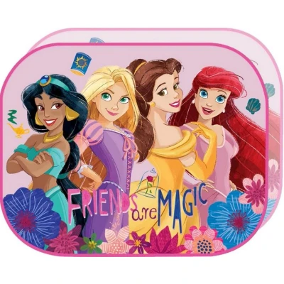 Afbeelding van Disney 1 paar zijgordijnen zonwering auto prinsessen meisjes 44 x 35 cm met afbeeldingen Jasmine Rapunzel Belle Ariel op roze achtergrond