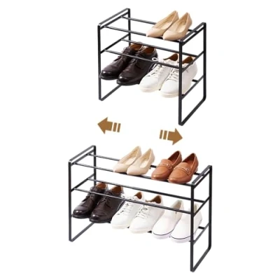 Afbeelding van Yamazaki Schoenenrek Uitschuifbaar Frame 3 niveaus Black