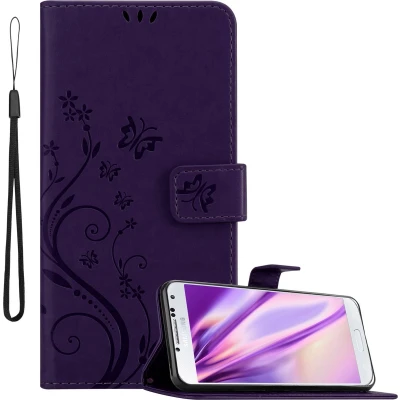 Afbeelding van Cadorabo Hoesje geschikt voor Samsung Galaxy S4 in BLOEMEN DONKER PAARS Beschermhoes bloemmotief met magnetische sluiting, standfunctie en kaartsleuven Book Case Cover Etui