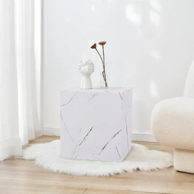 Afbeelding van Bijzettafel Ellelu rechthoekig 45x40x40 cm marmerlook wit [en.casa]
