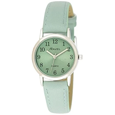 Afbeelding van Ravel Dagelijks dameshorloge in pastelkleur (zilveren horlogekast 27 mm), Groen, Riem