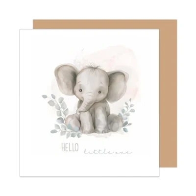 Afbeelding van Edition Seidel Hoogwaardige vierkante geboortewenskaart met envelop, Hello Little One ticket voor kinderen, jongens en meisjes, olifant (EQ107 SW024)