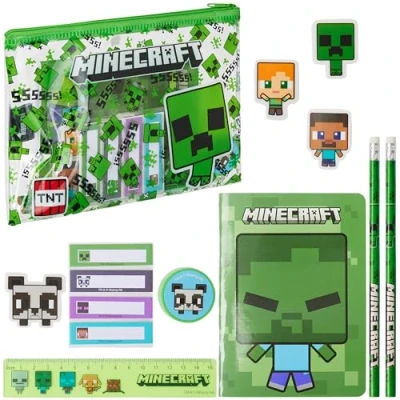 Afbeelding van Minecraft Gevuld etui en schoolbenodigdheden voor kinderen, schrijfwarenset, cadeau jongens, Groen, Briefpapier Set